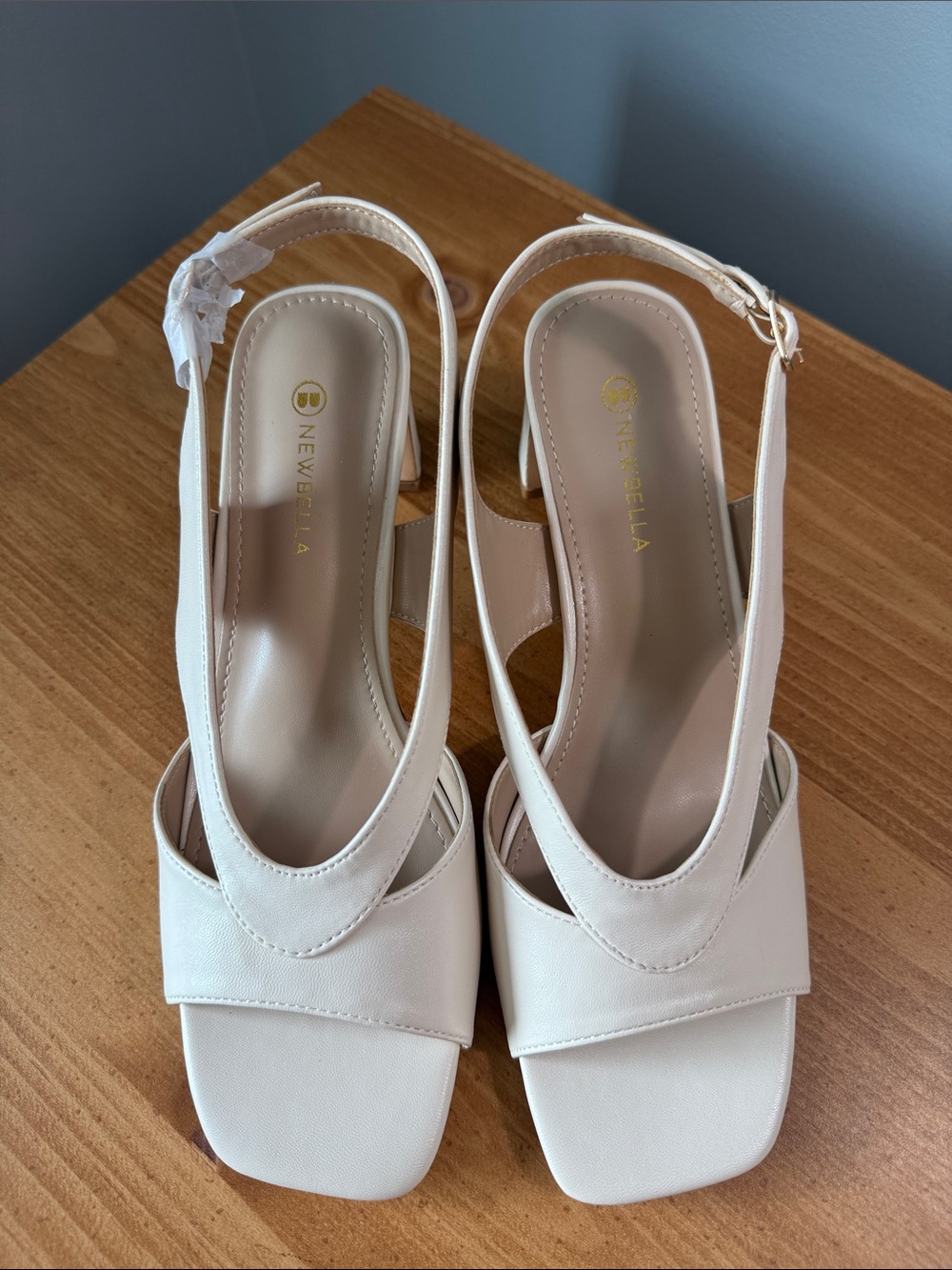 Newbella Women’s Cream Slingback Block Heel Sandals